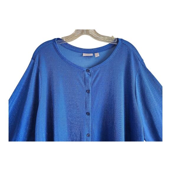LOGO Layers by Lori Goldstein Women Plus 3X Cardigan Blue Metallic Sparkle 54" - Picture 2 of 6